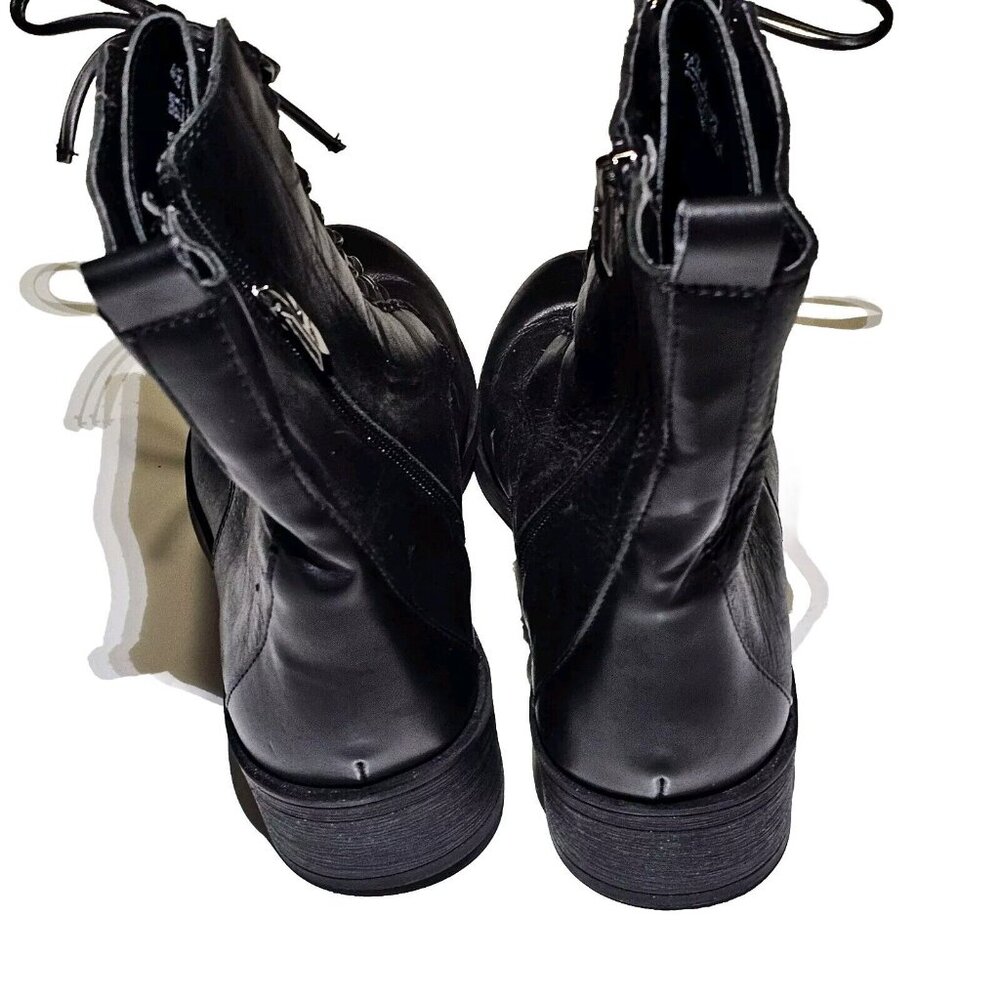 Fergie Womens Nemo Mid Calf Ankle Boots Black Zip Up + Laced Size 7.5M Punk Emo - Picture 5 of 11